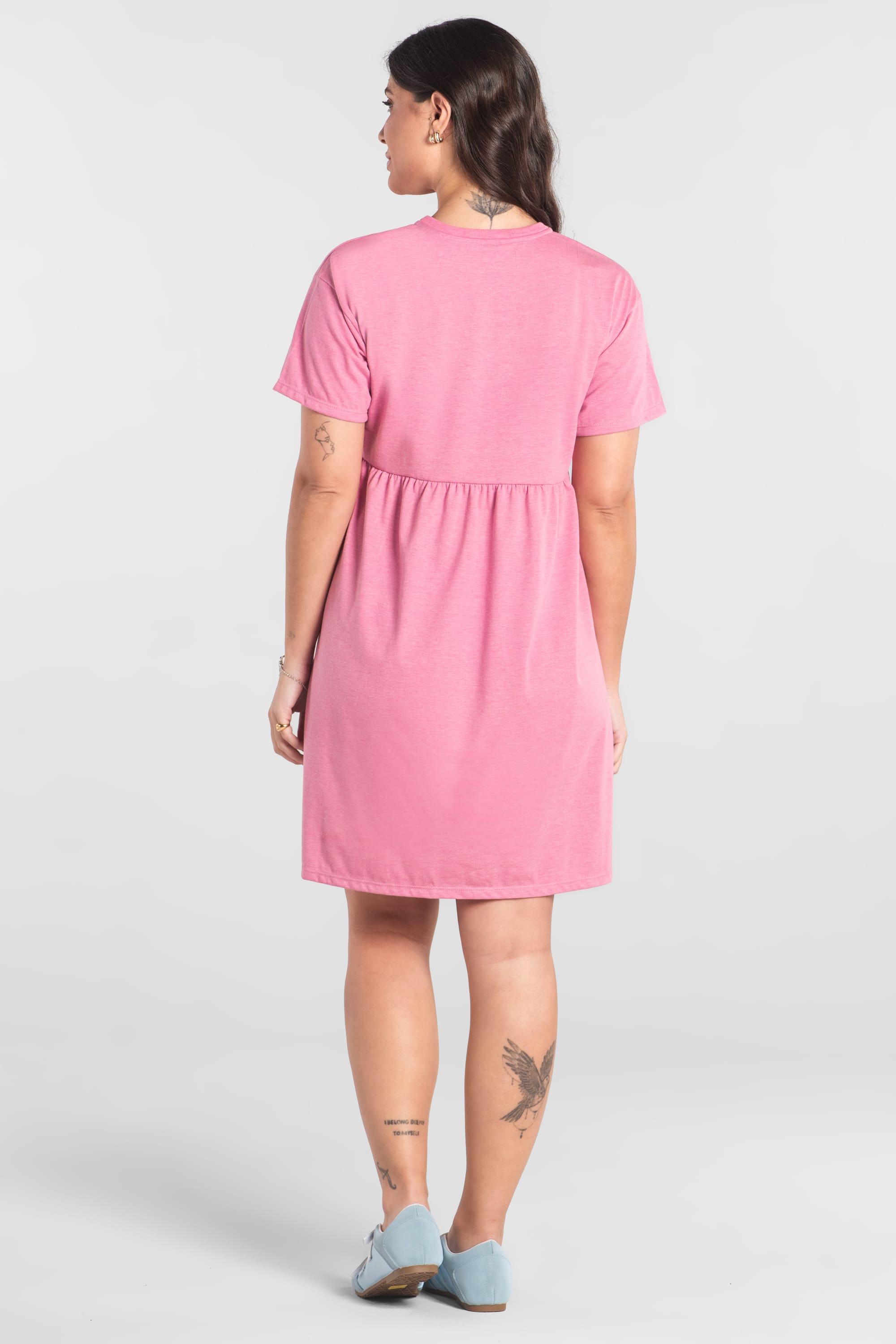 Vestido Feminino de Manga Curta em algodão (Rosa Neon) Just Basic - Imagem 2